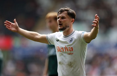 230825 - Swansea City v Watford FC - SkyBet Championship - A frustrated Liam Cullen of Swansea City 