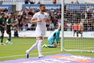 230825 - Swansea City v Watford FC - SkyBet Championship - Zan Vipotnik of Swansea City celebrates scoring a goal