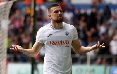 230825 - Swansea City v Watford FC - SkyBet Championship - Zan Vipotnik of Swansea City celebrates scoring a goal