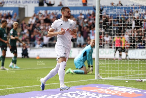 230825 - Swansea City v Watford FC - SkyBet Championship - Zan Vipotnik of Swansea City celebrates scoring a goal