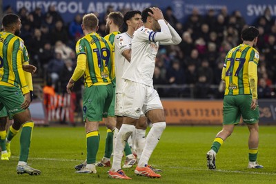 010126 - Swansea City v West Bromwich Albion - Sky Bet Championship - Ben Cabango of Swansea City reacts to missing a chance on goal