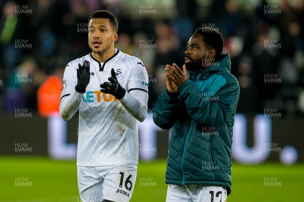 091217 - Swansea City v West Bromwich Albion, Premier League - ( L-R ) Martin Olsson of Swansea City  and Nathan Dyer of Swansea City celebrate after final whistle