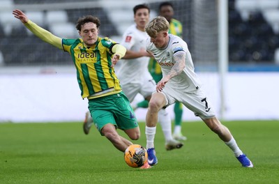 110126 - Swansea City v West Bromwich Albion - FA Cup Third Round - Melker Widell of Swansea City is challenged by Callum Styles of West Brom 