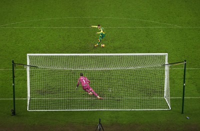 110126 - Swansea City v West Bromwich Albion - FA Cup Third Round - Ollie Bostock of West Brom scores the match winning goal in the penalty shoot out