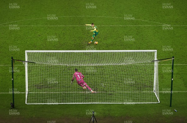 110126 - Swansea City v West Bromwich Albion - FA Cup Third Round - Ollie Bostock of West Brom scores the match winning goal in the penalty shoot out