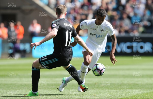 210517 - Swansea City v West Bromwich Albion, Premier League - Kyle Naughton of Swansea City takes on Chris Brunt of West Bromwich Albion