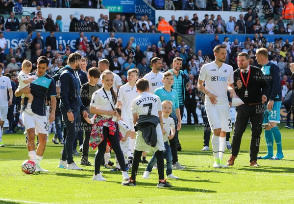 210517 - Swansea City v West Bromwich Albion, Premier League - Swansea City players and their families parade around the Liberty Stadium at the end of the match to thank fans for their support