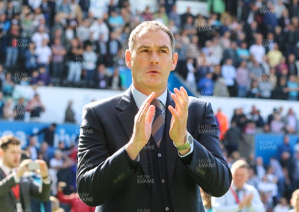 210517 - Swansea City v West Bromwich Albion, Premier League - Swansea City head coach Paul Clement  joins the rest of squad and their families as they parade around the Liberty Stadium at the end of the match to thank fans for their support