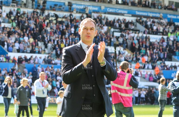 210517 - Swansea City v West Bromwich Albion, Premier League - Swansea City head coach Paul Clement  joins the rest of squad and their families as they parade around the Liberty Stadium at the end of the match to thank fans for their support