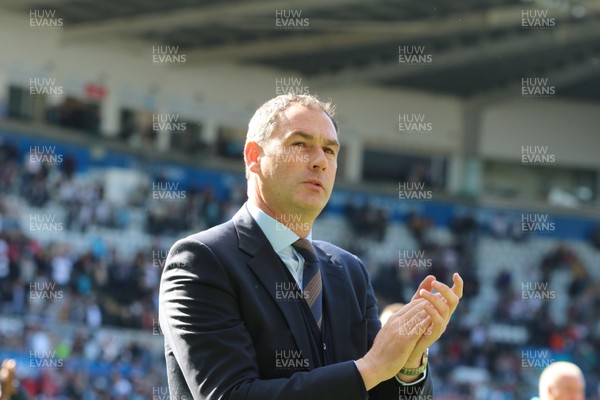 210517 - Swansea City v West Bromwich Albion, Premier League - Swansea City head coach Paul Clement  joins the rest of squad and their families as they parade around the Liberty Stadium at the end of the match to thank fans for their support