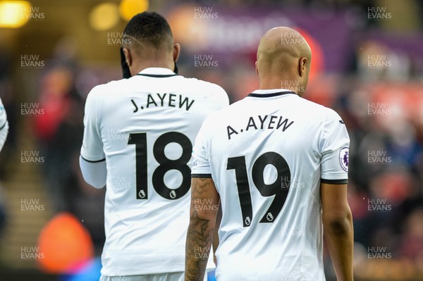 030318 - Swansea City v West Ham United  - Premier League - ( L-R ) Jordan Ayew of Swansea City and Andre Ayew of Swansea City 