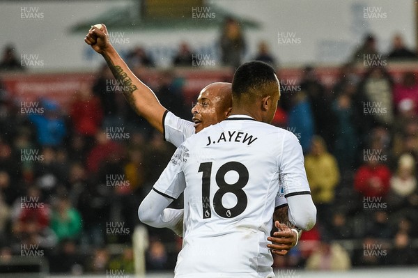 030318 - Swansea City v West Ham United  - Premier League - Jordan Ayew of Swansea City celebrates his penalty goal with brother Andre Ayew 