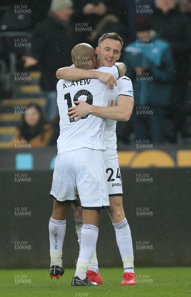 030318 - Swansea City v West Ham United, Premier League - Andy King of Swansea City celebrates with Andre Ayew of Swansea City after scoring goal