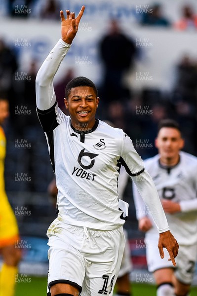 180120 - Swansea City v Wigan Athletic, SkyBet Championship - Rhian Brewster of Swansea City celebrates his goal 