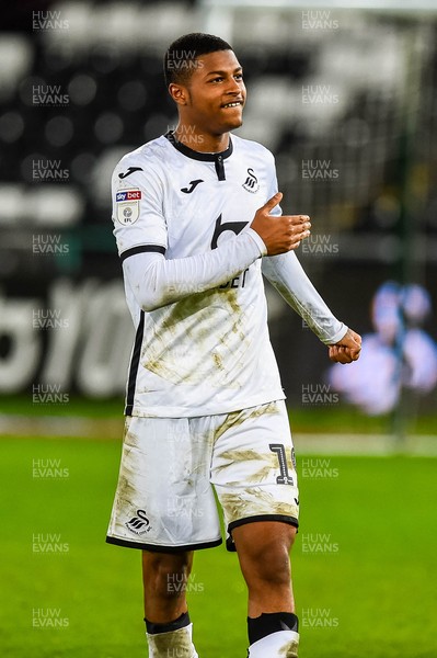180120 - Swansea City v Wigan Athletic, SkyBet Championship - Rhian Brewster of Swansea City reacts to fans 