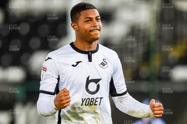 180120 - Swansea City v Wigan Athletic, SkyBet Championship - Rhian Brewster of Swansea City reacts to fans 