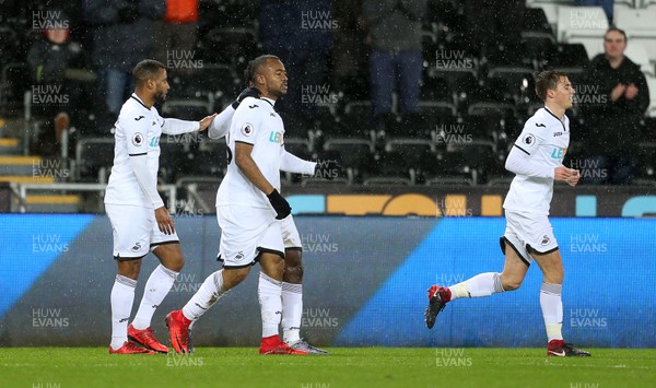 170118 - Swansea City v Wolverhampton Wanderers - FA Cup Replay - Jordan Ayew of Swansea City celebrates scoring a goal