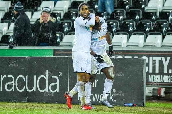 170118 - Swansea City v Wolverhampton Wonderers, FA CUP Replay -Leroy Fer of Swansea City and Wilfried Bony of Swansea City Celebrate the second goal 