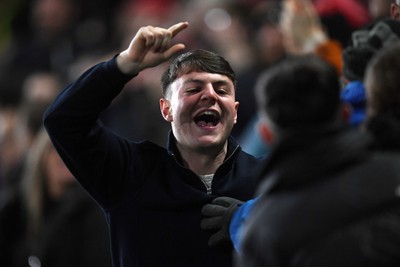 191225 - Swansea City v Wrexham - Sky Bet Championship - Wrexham fans celebrate after their side take the lead