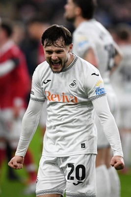 191225 - Swansea City v Wrexham - Sky Bet Championship - Liam Cullen of Swansea City celebrates the win at full time