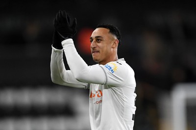 191225 - Swansea City v Wrexham - Sky Bet Championship - Adam Idah of Swansea City celebrates the win at full time