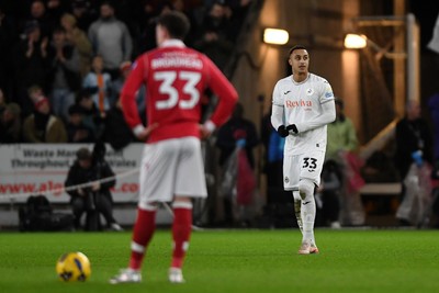 191225 - Swansea City v Wrexham - Sky Bet Championship - Adam Idah of Swansea City after scoring the winning goal