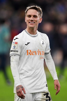 191225 - Swansea City v Wrexham - Sky Bet Championship - Ethan Galbraith of Swansea City celebrates the win at full time