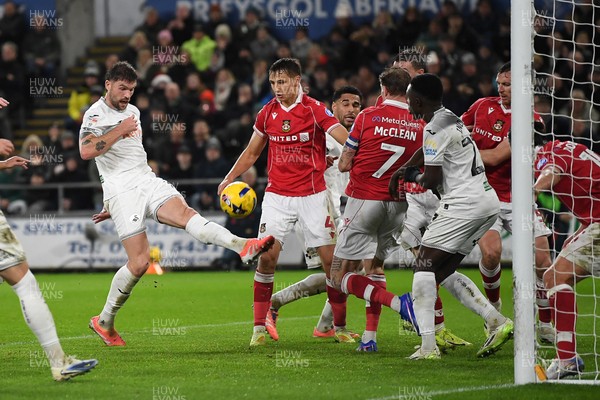 191225 - Swansea City v Wrexham - Sky Bet Championship - Cameron Burgess of Swansea City goes close