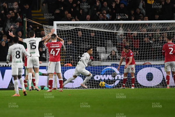 191225 - Swansea City v Wrexham - Sky Bet Championship - Adam Idah of Swansea City celebrates scoring a goal