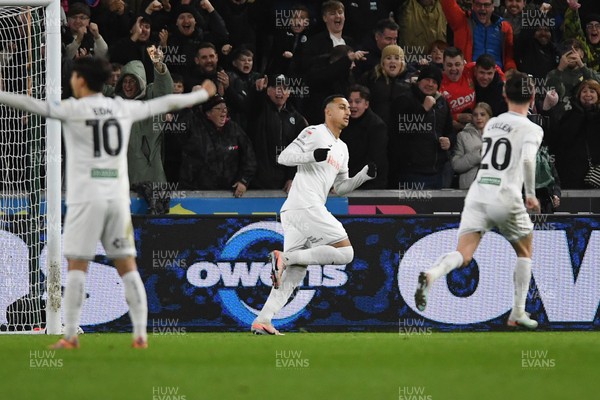 191225 - Swansea City v Wrexham - Sky Bet Championship - Adam Idah of Swansea City celebrates scoring a goal