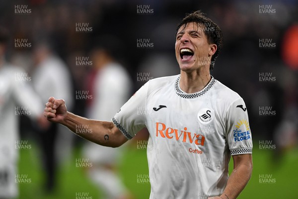 191225 - Swansea City v Wrexham - Sky Bet Championship - Goncalo Franco of Swansea City celebrates the win at full time