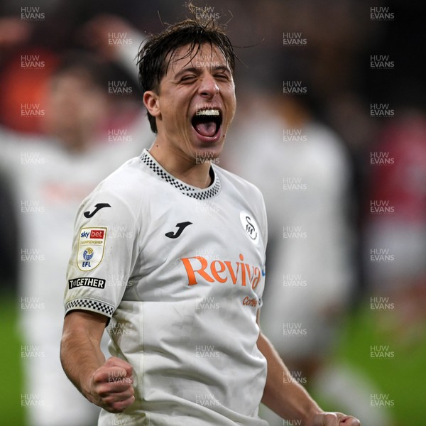 191225 - Swansea City v Wrexham - Sky Bet Championship - Goncalo Franco of Swansea City celebrates the win at full time