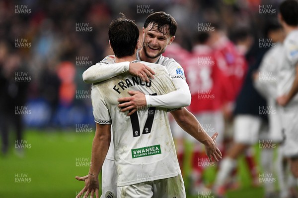 191225 - Swansea City v Wrexham - Sky Bet Championship - Liam Cullen of Swansea City celebrates the win at full time with Goncalo Franco of Swansea City