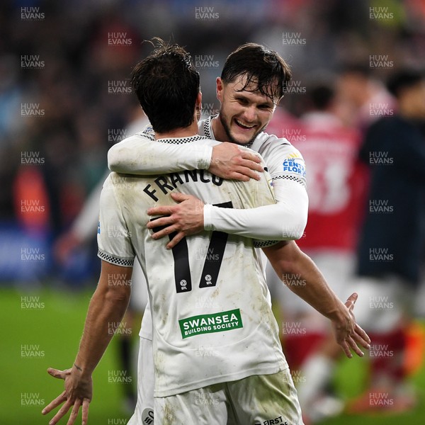 191225 - Swansea City v Wrexham - Sky Bet Championship - Liam Cullen of Swansea City and Goncalo Franco of Swansea City celebrate the win at full time