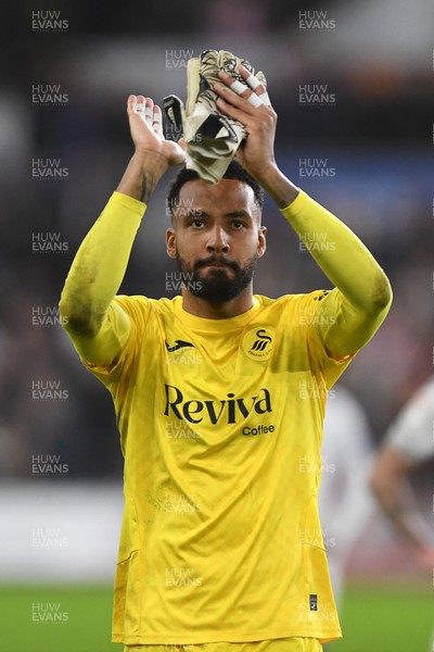 191225 - Swansea City v Wrexham - Sky Bet Championship - Lawrence Vigouroux of Swansea City celebrates the win at full time