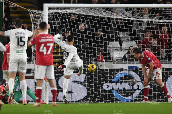 191225 - Swansea City v Wrexham - Sky Bet Championship - Adam Idah of Swansea City scores a goal to win his side the match