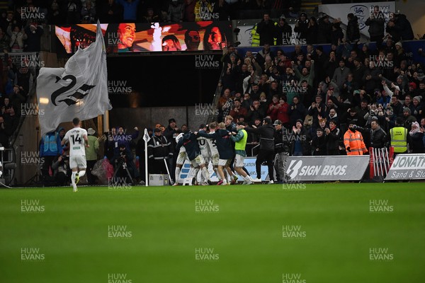 191225 - Swansea City v Wrexham - Sky Bet Championship - Adam Idah of Swansea City scores a goal to win his side the match