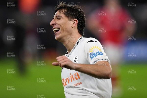 191225 - Swansea City v Wrexham - Sky Bet Championship - Goncalo Franco of Swansea City celebrates the win at full time