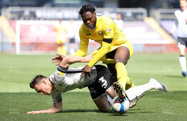 170421 - Swansea City - Wycombe Wanderers - SkyBet Championship - Connor Roberts of Swansea City is tackled by Fred Onyedinma of Wycombe Wanderers