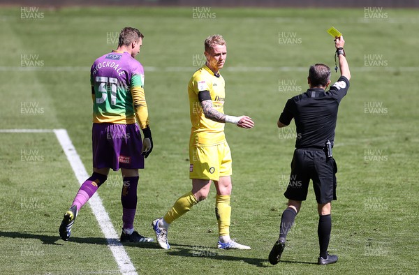 170421 - Swansea City - Wycombe Wanderers - SkyBet Championship - David Stockdale of Wycombe Wanderers is given a yellow card by referee Keith Stroud