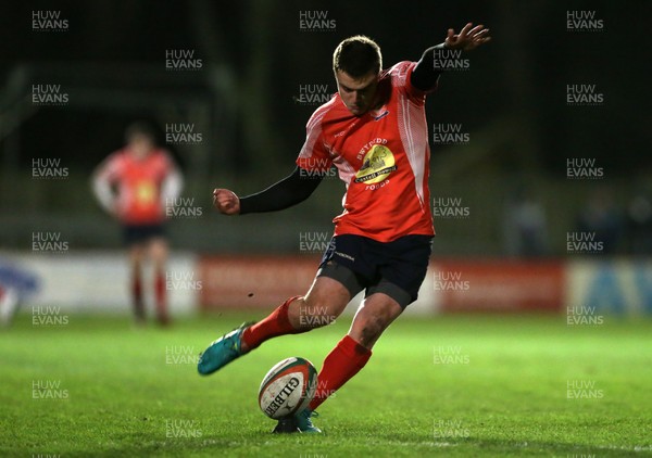 110117 - Swansea RFC v Llanelli RFC - Fosters Cup - Ioan Hughes of Llanelli kicks the conversion by Chris Fairweather/Huw Evans Agency