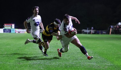 021025 - Swansea RFC v Newport RFC, Super Rygbi Cymru - Jacob Hopkins of Swansea powers over to score the opening try