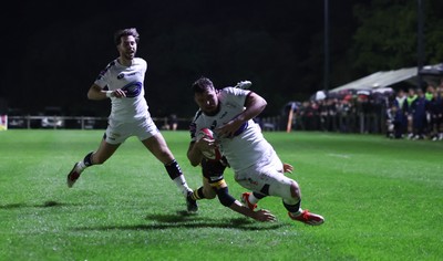 021025 - Swansea RFC v Newport RFC, Super Rygbi Cymru - Jacob Hopkins of Swansea powers over to score the opening try