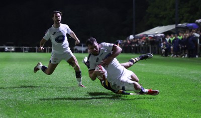 021025 - Swansea RFC v Newport RFC, Super Rygbi Cymru - Jacob Hopkins of Swansea powers over to score the opening try