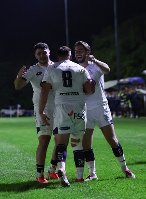 021025 - Swansea RFC v Newport RFC, Super Rygbi Cymru - Jacob Hopkins of Swansea celebrates after he powers over to score the opening try