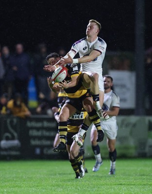 021025 - Swansea RFC v Newport RFC, Super Rygbi Cymru - Lewis Edwards of Swansea  and Matt O’Brien of Newport compete for the ball