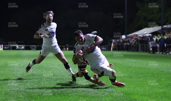 021025 - Swansea RFC v Newport RFC, Super Rygbi Cymru - Jacob Hopkins of Swansea powers over to score the opening try