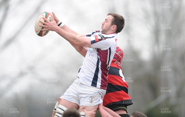 230313 - Swansea v Aberavon - SWALEC Cup Quarter Final -Sam Kiley of Swansea takes line-out ball 