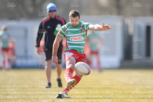 060413 - Swansea v Llandovery - Principality Premiership -James Garland of Llandovery kicks at goal 