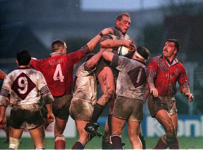 101294 - Swansea v Llanelli - Mark Evans of Swansea wins the ball at the line-out